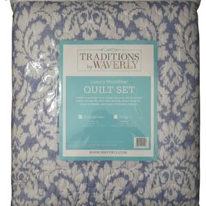 Traditions by Waverly Luxury Microfiber Quilt Set Full Queen 3 Piece Blue White